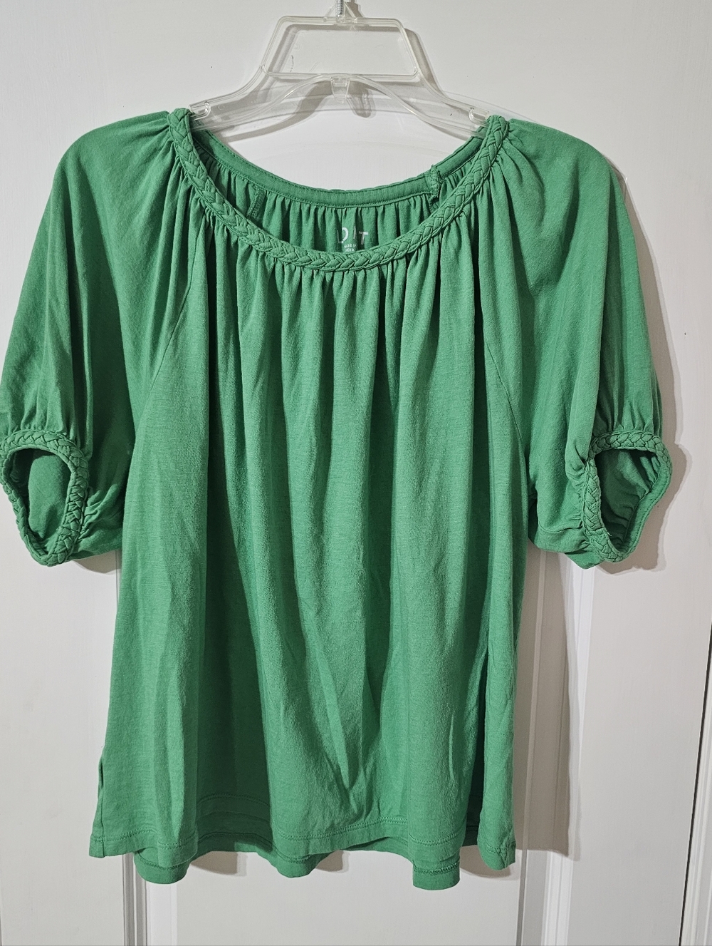 🌞LOFT🌞 Kelly Green Braided-Neck Peasant Blouse